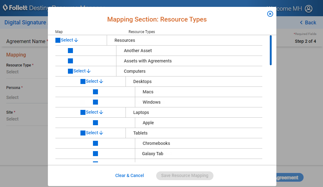 Mapping Section, Resource Types page.